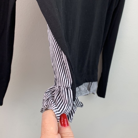 Kate Spade Broome Street fine knit front striped cotton back ruffle trim top EUC - Picture 5 of 7